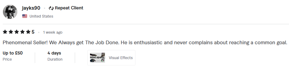 Testimonial from jayks90 - Visual Effects